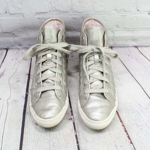 Geox Respira Silver Patent Leather Hi Top Back Zip Sneakers Size US 8 - Picture 5 of 9